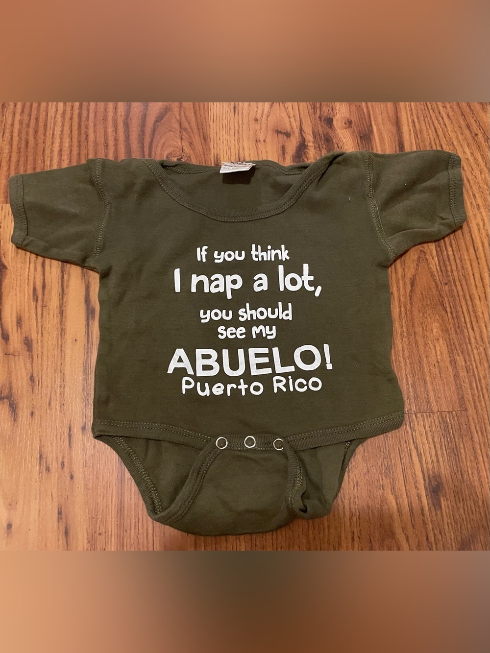 Olive Green "Abuelo! Puerto Rico" Baby One-Piece